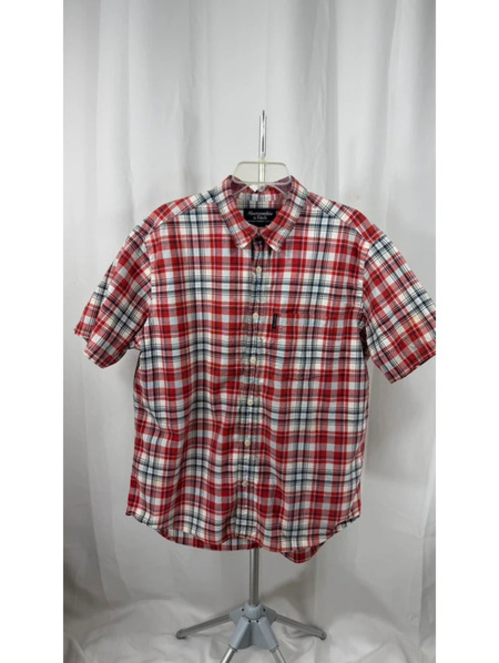Abercrombie Fitch Mens XL Red Plaid Button Up Shirt Short Sleeve Preppy Casual